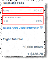 AA.COM falsely claims high 'tax' and no 'carrier-imposed fees', when neither is correct.