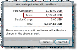 Cathay Pacific falsely claims the trip price includes 'Taxes' of $1327.44