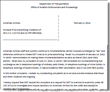 Edelman complaint to DOT - February 4, 2013 - re American Airlines