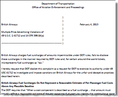 Edelman complaint to DOT - February 4, 2013 - re British Airways
