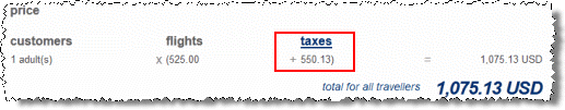 LOT falsely claims $550.13 of 'taxes' when in fact $314 is 'surcharge' that is not a tax