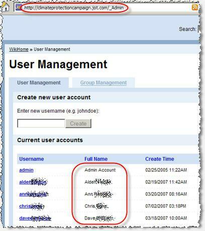 JotSpot-Hosted Sites List Registered Users (Screenshot 1)