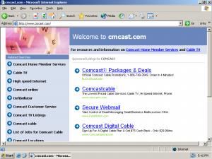 Requesting Cmcast.com (s.i.c.) yields a page of Google ads.