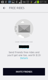 Uber offers 'free rides' when users refer friends.