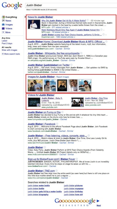 Universal search result example