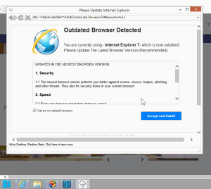 Blinkx adware presents a deceptive ad falsely claiming a user's browser needs updating.