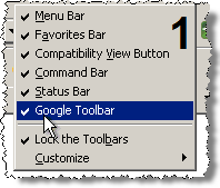 I right-click in empty toolbar space, and I uncheck Google Toolbar