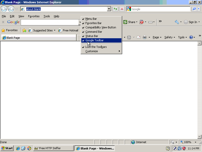 I right-click an empty part of the IE menu stripe to active IE's standard toolbar context menu.