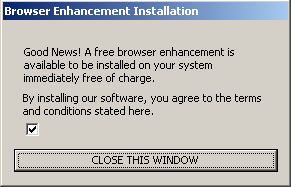 The Pacimedia exploit's first screen. Notice no disclosure of specific programs to be installed.