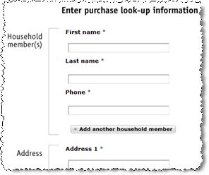 The look-up form. Full form requires first name, last name, phone number, and address, but nothing more.