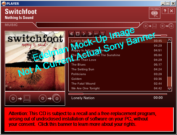 A notification banner shown in my Sony XCP Player, demonstrating the feasibility of using the banner system to notify users of the software installed on their computers.