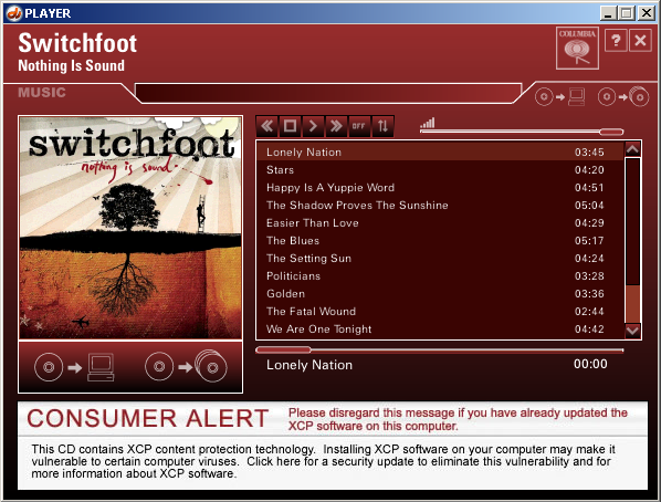An actual banner shown in my Sony XCP Player on December 17, 2005.