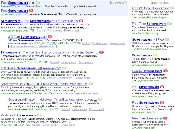 Risky Entries in 'Screensavers' Search Results