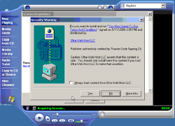 Screen-shot of the initial on-screen display. If users press Yes, scores of unwanted programs are installed onto their PCs. Click to enlarge.