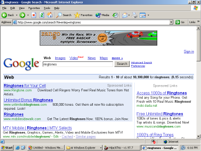 A Zango Ad Injected into Google by FullContext 