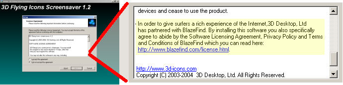 3D Desktop admits installation of bundled software, but this admission comes only in the final paragraph of the on-screen license agreement.  This admission also lacks specificity as to the programs to be installed.