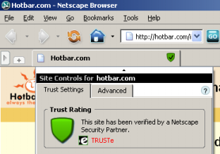 Netscape 8 continues to present hotbar.com as a trustworthy cite, notwithstanding TRUSTe's revocation of Hotbar's certificate.