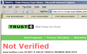 TRUSTe has revoked Hotbar's certification