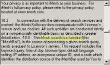 iMesh license agreement mentioning installation of a "search bar" but not disclosing that this function entails a web browser toolbar.