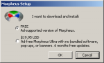 Morpheus installer, showing no license agreement