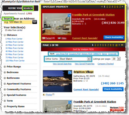 Apartmentguide search results.