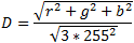 formula for a color's distance from black to white