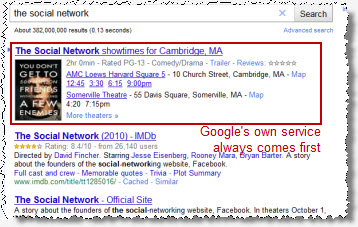 A movie search always yields Google Movies as the top-most result.