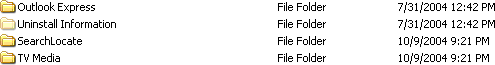 Notice new entries at the bottom of hte list: SearchLocate and TV Media.  These directories and their contents were created, after I pressed the Cancel button in the Grokster installer.