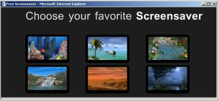 Claria's initial installation solicitation, showing screensavers and mentioning that they are "free," but not mentioning that they come from Claria, that they bundle pop-up ads, or that they track where users go online.