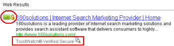 TrustWatch certifies 180solutions as a "verified secure" site