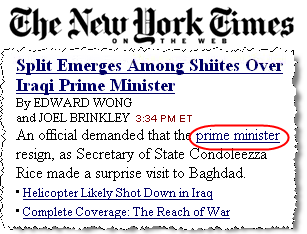 The circled link was inserted into the nytimes.com site by Qlinkserver.  Clicking the link sends traffic to Yahoo Overture PPC and on to an advertiser.